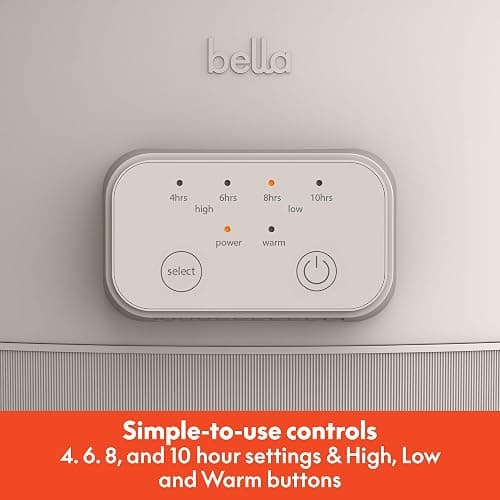bella 6.0 Qt Programmable Slow Cooker, Ceramic Nonstick Coating, Adjustable Temperature & Cooking Times, Dishwasher Safe Stoneware Pot & Tempered Glass Lid, Tangle Free Cord Wrap, Oatmilk thumbnail 4