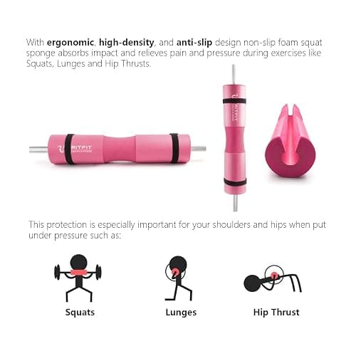 RitFit 7 Pcs Barbell Squat Pad Set, with Resistance Band, 2 Safety Straps, 2 Gym Ankle Straps & Carry Bag, Upgraded Neck & Shoulder Protective Pad Support for Squats, Lunges & Hip Thrust (Pink/Black) thumbnail 7