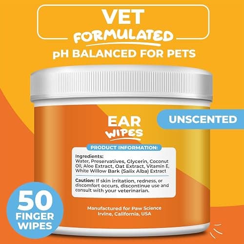 Paw Science Dog & Cat Ear Cleaner Wipes – Pet Finger Wipes for Cats & Dogs – Cleaning, Soothing, & Deodorizing Itchy Ears – Ear Relief Solution Wash (Unscented) thumbnail 4