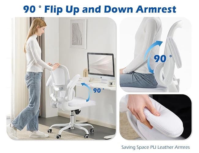 TRALT Ergonomic Office Chair - Desk Chair with Adjustable Lumbar Support Computer Chair - Mesh Comfy Chair with Flip-up Armrests - Gaming Chairs for Adults Home Office (Leather, White) thumbnail 2