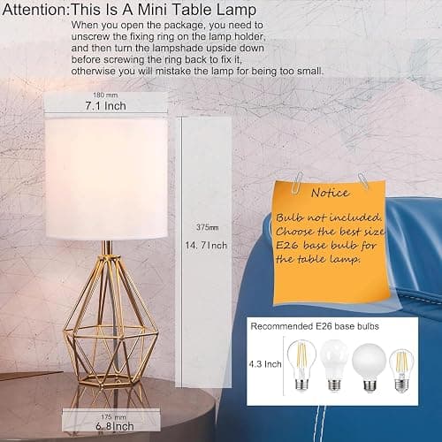 COTULIN Gold Modern Hollow Out Base Bedroom Small Table Lamp,Bedside Nightstand Lamp with Geometric Metal Base White Fabric Shade,Cute Desk Lamp for Kids Living Room thumbnail 2