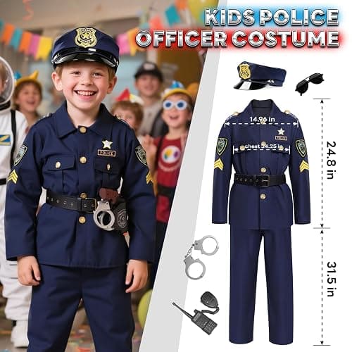 BIBUTY Police Officer Costume for Kids, Cop Costume Outfit Set with Accessories, Kids Halloween Costumes for Boys Girls, Police Costume Role Play Kit for Halloween Career Day thumbnail 3