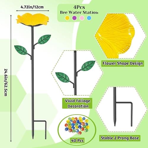 4 Pack Bee Watering Stations, Bee Feeders for Garden with 40PCS Glass Marbles,Colorful Butterfly Bath Bowl Waterer, Metal Butterfly Water Feeder for Outdoor Yard Courtyard Decor (4Pcs) thumbnail 2