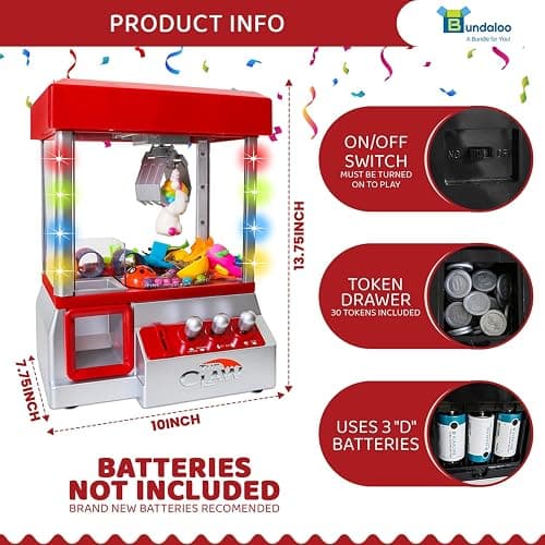 Bundaloo Claw Machine Arcade Game with Sound, Cool Fun Mini Candy Grabber Prize Dispenser Vending Toy for Kids, Boys & Girls (W/Flashing Lights) thumbnail 2