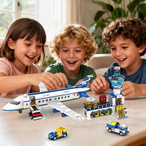 WinGift 880 Pcs City Airport Passenger Terminal Building Set, 6 IN 1 Airplane Building Blocks Toy, STEM Aircraft Bricks with Shuttle Bus,Luggage Cart,Planes Model Toys Gifts for Adults Boys Ages 6-12+ thumbnail 5
