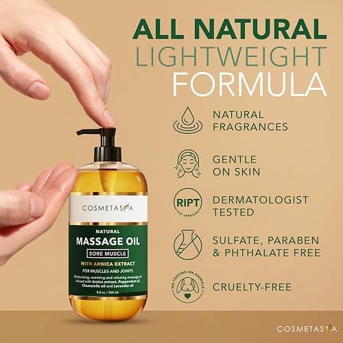 Cosmetasa Sore Muscle Massage Oil for Massage Therapy with Roller - All Natural, Cruelty-Free Massage Oils for Muscle Relaxing & Joint Comfort - Arnica Extract with Lavender & Chamomile Oil (8.8 oz) thumbnail 4