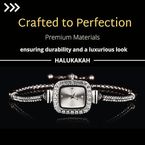 Halukakah Kids' Sparkling Diamond Watch - 18k Real Gold/Rose Gold/Platinum Plated - Multiple Colors Rectangle Dial - Quartz Adjustable Stainless Steel Wristwatch - Suitable for Boys and Girls thumbnail 4
