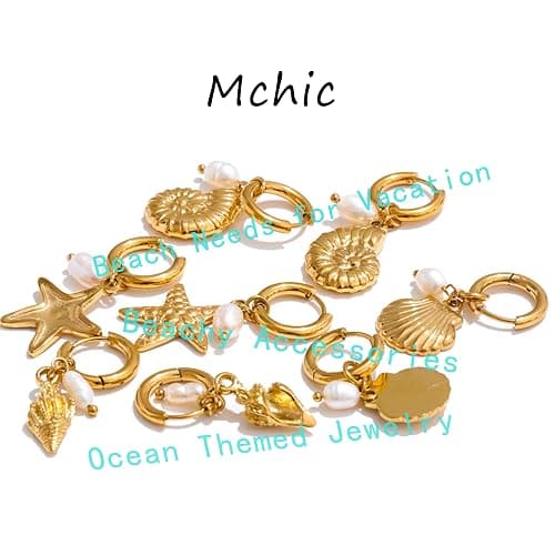 Mchic Starfish Earrings for Women: Gold Seashell Drop Hoop with Pearl Charm Ocean Vacation Dangle Huggie Earrings Coastal Jewelry Cute Small Dainty Summer Accessory thumbnail 6