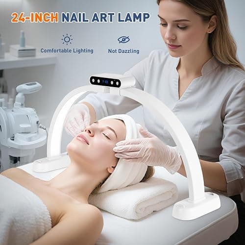 KIRKAS 24inch Large Half Moon Light for Nail Tech, 456 LEDs 3 Color Modes Infinitely Knob Arch Nail Light with Screen and Phone Holder Charging Function, Foldable Lighted Lamp for Manicure,Craft-White thumbnail 5