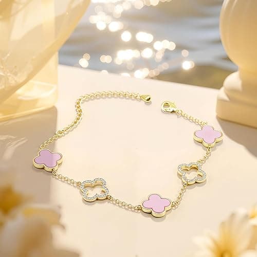 Clover Bracelet for Women 18k Gold Plated Silver Lucky Four Leaf Link Chain Bracelets Charm Trendy Jewelry Gifts for Women thumbnail 4