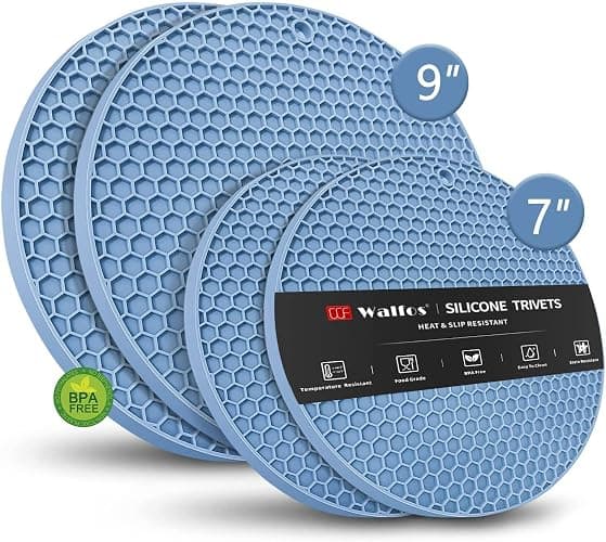 Silicone Trivet Mats - Walfos Heat Resistant Pot Holders Set, 4pcs 2 Sizes 7 Inch & 9 Inch, Multipurpose Non-Slip Hot Pads for Hot Pot, Hot Dishers, Jar Opener, Food Grade & BPA Free (Nordic Blue) - Image 1