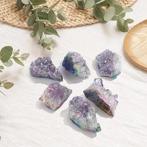 ZHIYUXI Angel Aura Amethyst Crystal Clusters Geode Titanium Bonded Amethyst Crystal Gem Stones Crystals and Stones Natural Rock Raw Stone Energy Balance Reiki Decor 1Pc 50-70g thumbnail 5