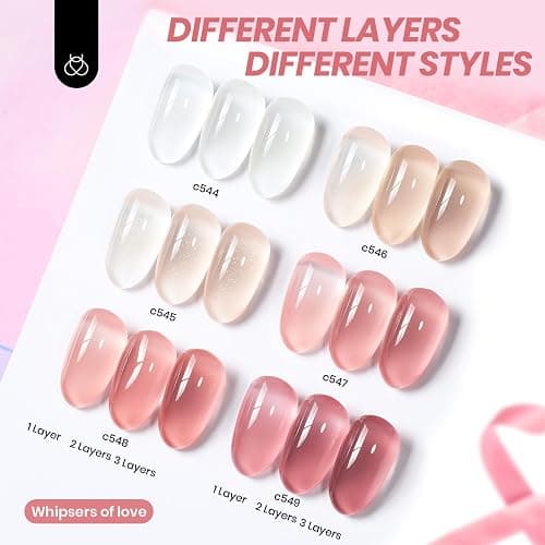 beetles Gel Polish Whispers of Love Jelly Gel Nail Polish Set - 6 Colors Milky White Nude Pink Neutral Sheer Translucent Soak Off UV Gel Nail Kit, Nail Concealer for Salon DIY Manicure Gift for Women thumbnail 2