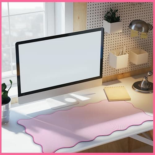 Hahafelt Scalloped Desk Mat Large Scalloped Piping Cute Desk Mat Aesthetic Preppy Table Pad Large Nonslip Pad with Edge Stitching Waterproof Gaming(Pink,31.5 x 15.75 Inches) thumbnail 7