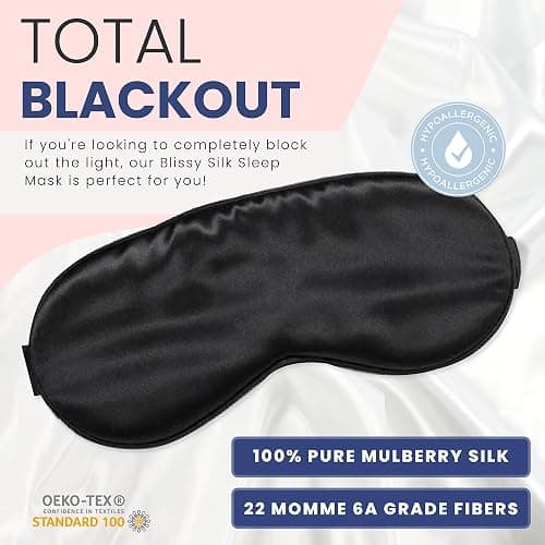 Blissy Silk Sleep Mask - Eye Sleeping Mask for Women & Men for Total Blackout - 100% Pure Mulberry Silk, 22 Momme 6a Fibers - Blindfold Sleep Mask Side Sleeper Eye Cover (Non Adjustable) thumbnail 2