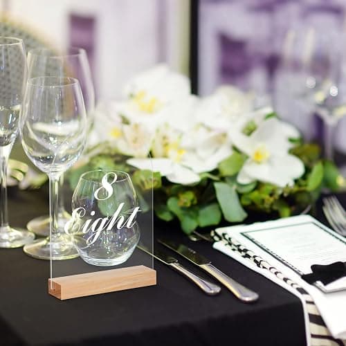 Unittype 36 Pack 5 x 7 Inch Clear Arch Acrylic Sign with Wooden Stands Round Top Blank Arch Acrylic Table Numbers Sign Ideal for DIY Menu Numbers and Name Card Wedding Party Reception thumbnail 2