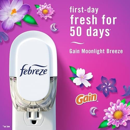 Febreze Plug In Air Freshener, Odor-Fighting Scented Oil Refill, For Home, Bathroom, & Kitchen, Long Lasting, Gain Moonlight Breeze and Gain Original Scents, 0.87oz Refills, 4 Count (2 of Each Scent) thumbnail 8