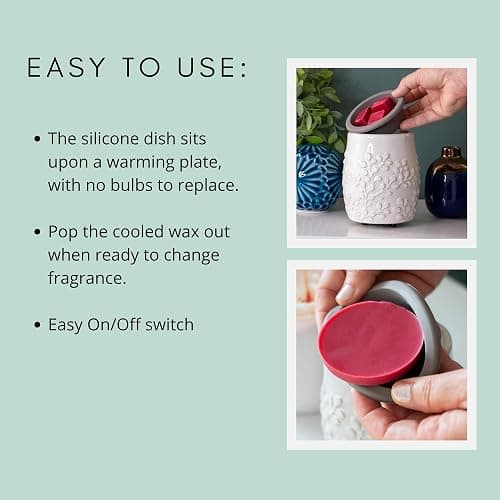 CANDLE WARMERS ETC. Wax Melt Fragrance Warmer for Scented Wax Melts, Cubes, Tarts with Silicone Dish Top|White Willow Farmhouse thumbnail 7