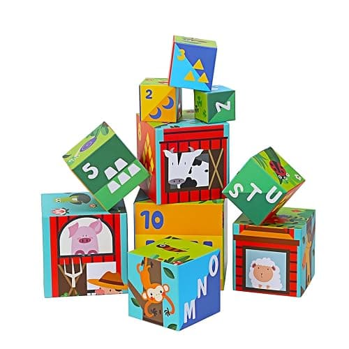 Beeqoo Animal Sorting and Stacking Blocks - Educational ABC & Numbers Toy for Babies and Toddlers - Montessori Learning Tower - 10 Nesting Cubes Building Set - Novelty Gift for Boys & Girls thumbnail 8