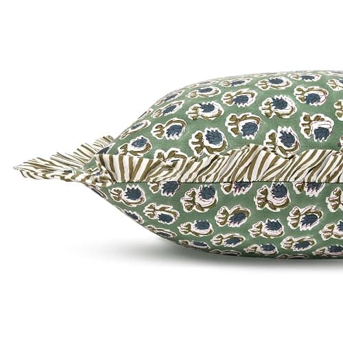 Ridhi Modern Farmhouse Pillow Covers Decorative Cotton Throw Pillow Covers Set of 2 Basil Green Cushion Covers with Ruffle for Couch Sofa Bed Living Room Spring Home Decor 18x18 thumbnail 5