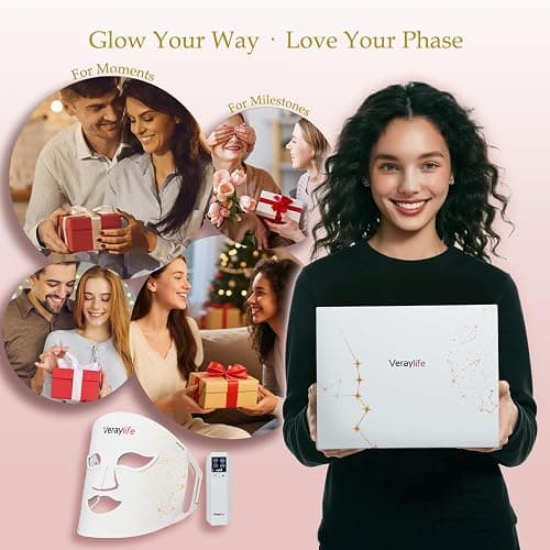 Veraylife Red Light Therapy Mask for Face, LED Facial Mask, Skin Care Light with Near Infrared 850nm & Adjustable Blue Light, Portable Home Device with 7 Colors & 8 Modes, 432 Beads Pro LEDs (White) thumbnail 8