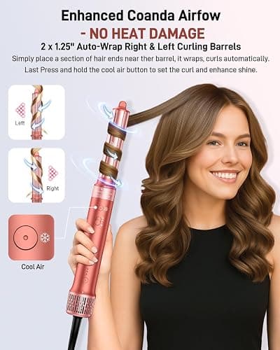 5 in 1 Hair Styler Hair Dryer Brush - High-Speed Hot Air Styler Wrap, Fast Drying No Heat Damage Ionic Blow Dryer Brush for Volumize, Curl, Straighten, Frizz-Free Multi Stylers with Travel Bag - Strawberry-bronze thumbnail 3