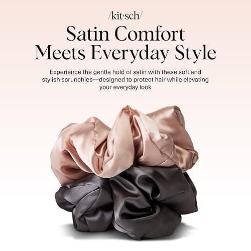 Kitsch Satin Hair Scrunchies for Women, Softer Than Silk Scrunchies for Hair - No Damage Satin Hair Ties, Ponytail Holders | Ideal Gifts for Women, 2pc (Blush/Charcoal) thumbnail 2