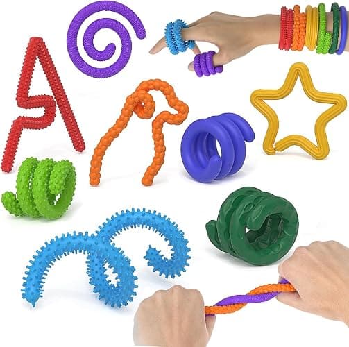 Sensory Sticks Fidget Toy for Kids Adult,8Pcs Bendable Textured Flexible Fidget Stick for Anxiety Autistic ADHD,Calm Down Travel Essentials Toys, Quiet Fidgets for Classroom Must Have - Image 1