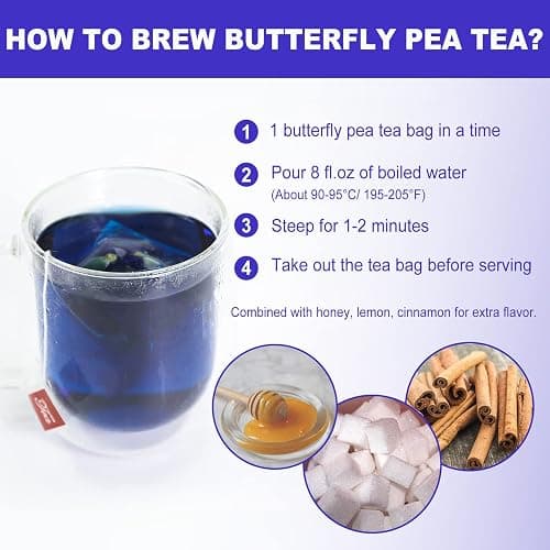 FullChea - Butterfly Pea Flower Tea Bags, 30 Teabags, 1.3g/bag - Premium Dried Butterfly Pea, Cultivated From Thailand - Non-GMO - Caffeine-free Herbal Tea thumbnail 5