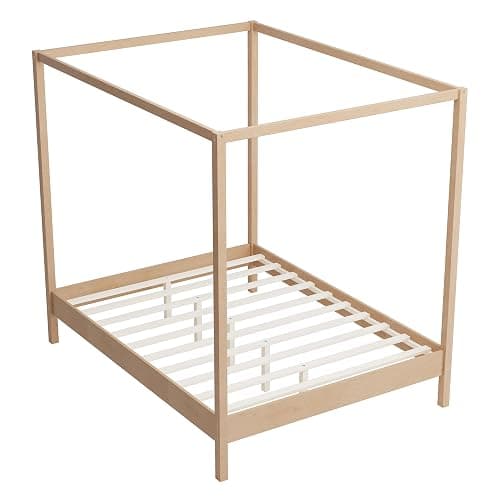 Merax Wooden Canopy Bed with Four Posters, Queen Size Canopy Bed Frame & 8.3" Storage Space Under Bed, Solid Wood Slats Support, No Box Spring Needed, Easy Assembly, Natural thumbnail 6