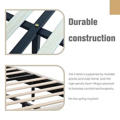 AGARTT Upholstered Platform Bed Frame Full Size with Headboard and Footboard/Wooden Slats Support/No Box Spring Needed/Easy Assembly,Beige Velvet thumbnail 5