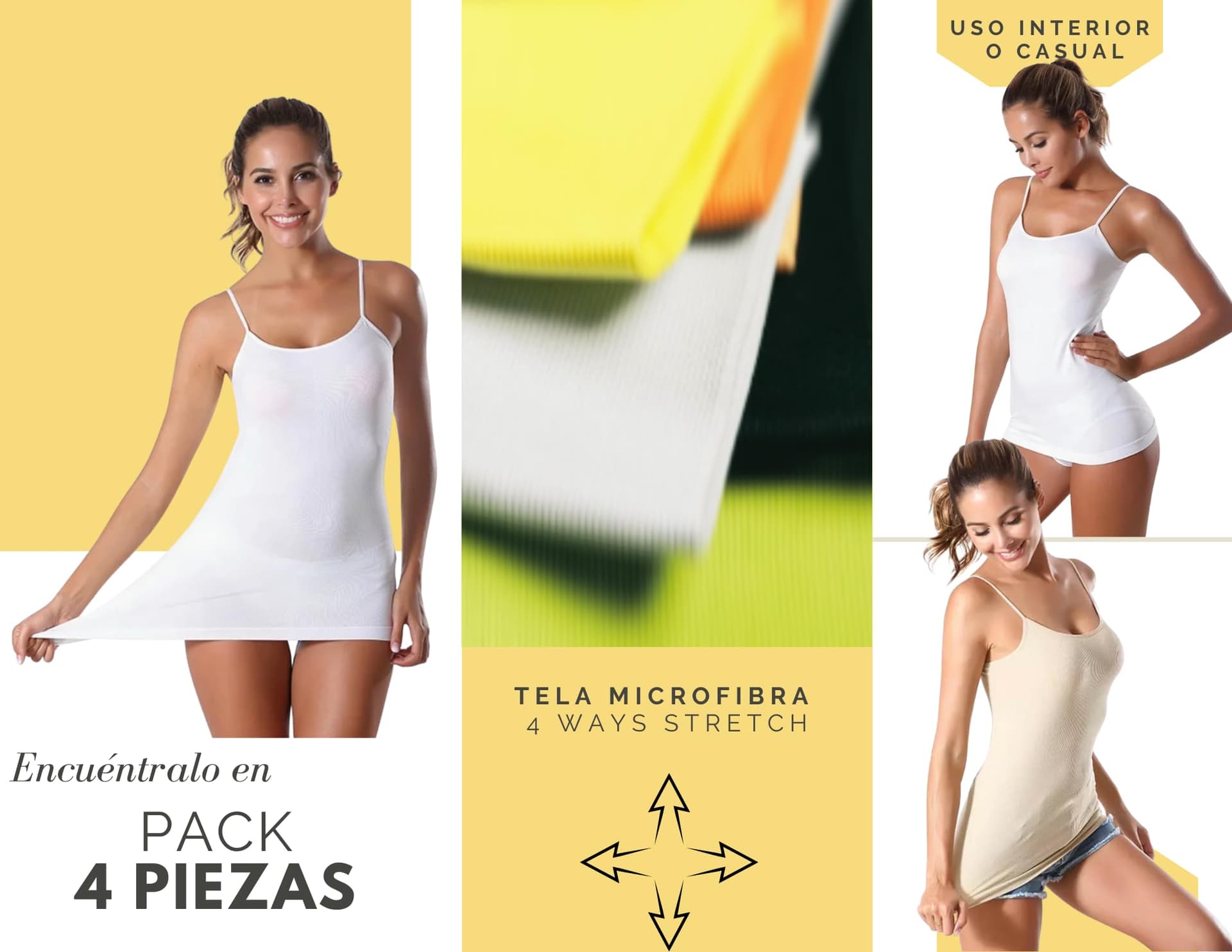 MALABIS Pack de 4 Blusas De Tirante Microfibra Fresca Basicos De Mujer Top Blusas Dama Tops Croptop Dama Interior o Exterior Ajustables Tallas Extras - NEGRO/MARINO/CAFE/BLANCO thumbnail 8