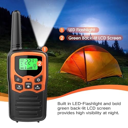 MOICO Walkie Talkies for Adults, 22 Channel Long Range FRS Two-Way Radios | 2 Pack, Compact Portable, LED Flashlight, VOX, LCD Display, Family Use, Hiking, Camping, Outdoor Trips, Cruise thumbnail 4