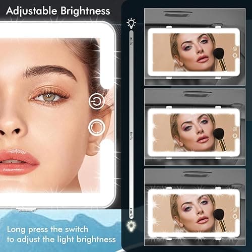Car Visor Vanity Mirror with Light, Rechargeable Dimmable Touch LED Sun Visor Mirrors, Large Detachable Vanity Makeup Mirror with 3 Color Modes for Truck SUV Car Accessories Essential for Women(White) thumbnail 3