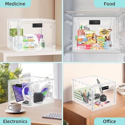 HOLYHY Medicine Lock Box for Safe Medication Storage, Large Refrigerator Lockable Storage Box for Kitchen Food Safe, Phone Jail iPad Tablet Lock Boxes for Kids Home/Office (Clear) thumbnail 8