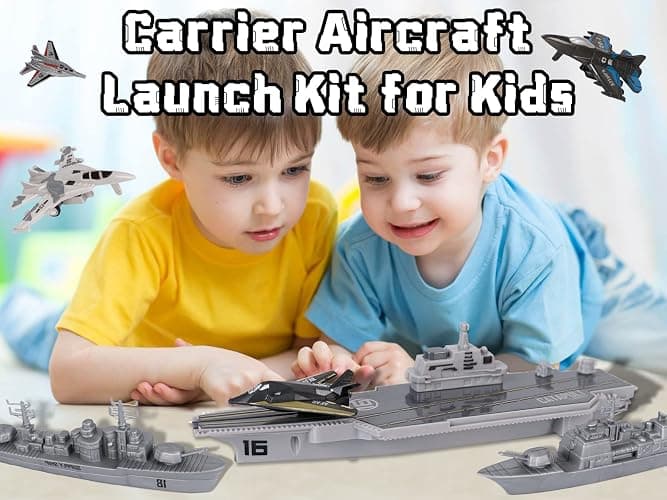 Crelloci Aircraft Carrier Military Naval Ship with Pull Back Army Fighter Jet Toy Small Scale Model Plane Submarine Kids' Play Vehicle Set for Boy Girl Children - Naval Ship-01 thumbnail 6