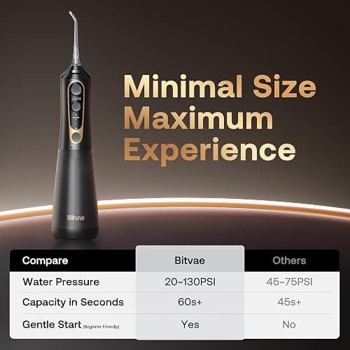 Bitvae C6 Water Dental Flosser Teeth Pick, Cordless Flosser for Travel with 6 Jet Tips, 3 Modes 5 intensities, IPX7 Waterproof Portable & Rechargeable Oral Irrigator Cleaner, Black thumbnail 3