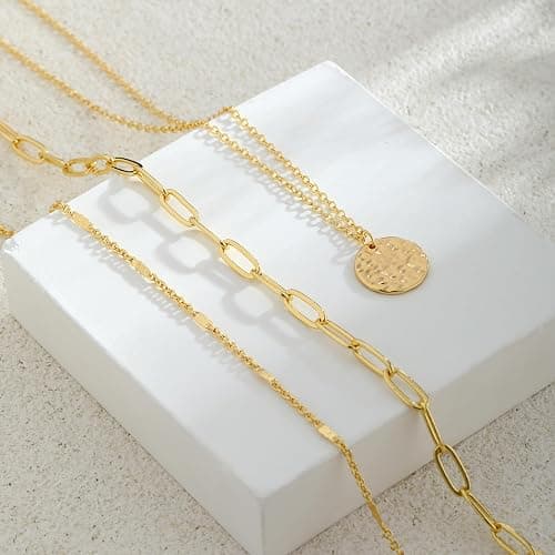 JECOMY Layered Gold Necklace for Women, 14K Gold Plated Necklace Stack for Women, Dainty Adjustable Gold Necklace Set thumbnail 5