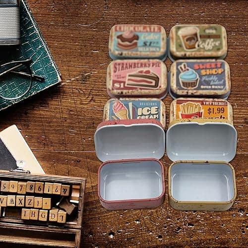 werdecade 8Pcs Mini Flower Tin Trinket Jewelry Organizer Storage Box Decorative Boxes Small Metal Tins with Hinged Lids Portable Box Containers Small Storage Kit (Vintage Dessert) thumbnail 7