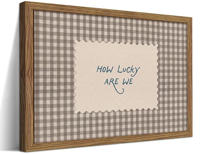 How Lucky Are We Wall Art, Vintage Gingham Inspirational Canvas Wall Decor Painting, Funky Preppy Stripe Quotes Poster Print Picture for Bedroom Dorm Apartment Decor 12x16 Inch Framed - Image 1