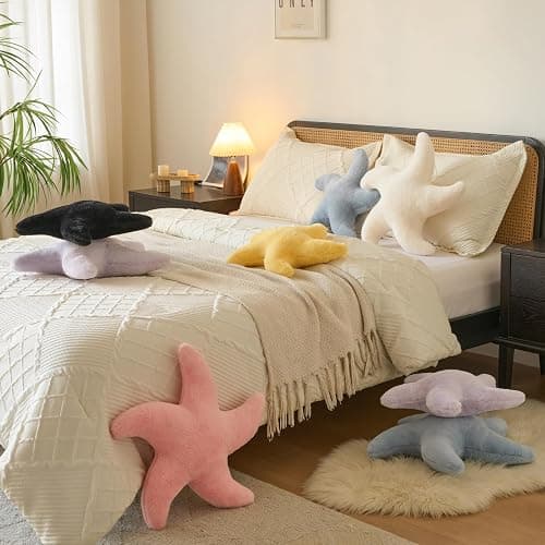PLAYSKY Starfish Pillow, Cute Decorative Pillows for Couch Bed, Aesthetic Room Decor Accent Pillow Plush with Soft Faux Rabbit Fur for Bedroom Living Room (Ivory White, 14.9 Inches) thumbnail 6