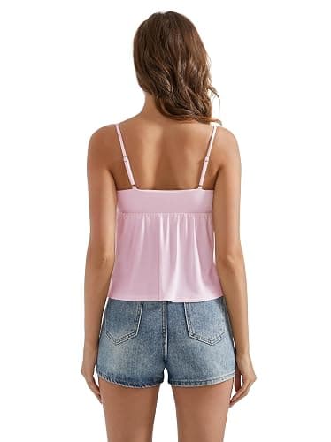 OMKAGI Cute Peplum Camisole Tops for Women Built in Bra Sleeveless Going Out Tank Top thumbnail 2