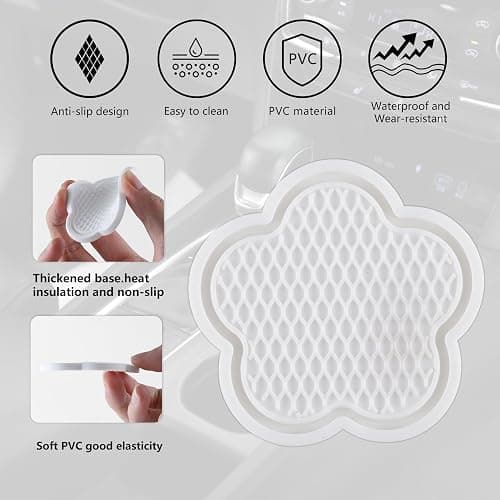 GaRhomxy Car Cup Holder Coaster, Universal Non-Slip Recessed Flower Shaped Cup Holders, Cute Car Accessories Interior for Women and Man Interior Sets 4 Pack (White) thumbnail 3