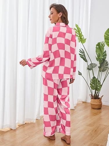 Brosloth Womens Silk Pajamas Button Up Pajama Soft Long Sleeve Satin Printed Loungewear Set thumbnail 5