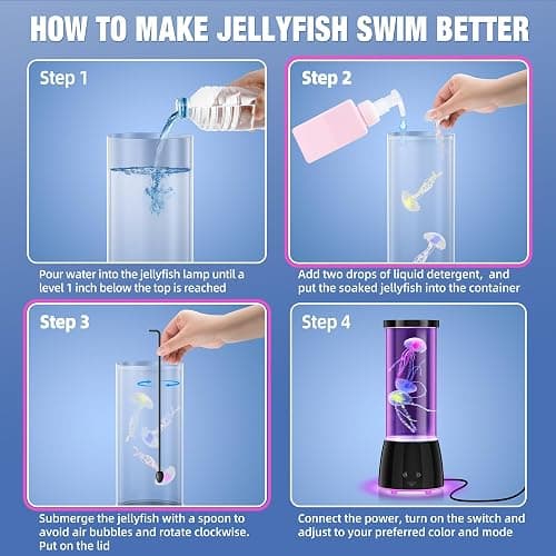 GuardWee Jellyfish Lamp, Jellyfish Aquarium Sensory Mood Table Lamp with 17 Color Changing Modes - Remote Control & USB Rechargeable for Bedroom/Office, Christmas/Birthday Gifts for Kids/Adults thumbnail 6