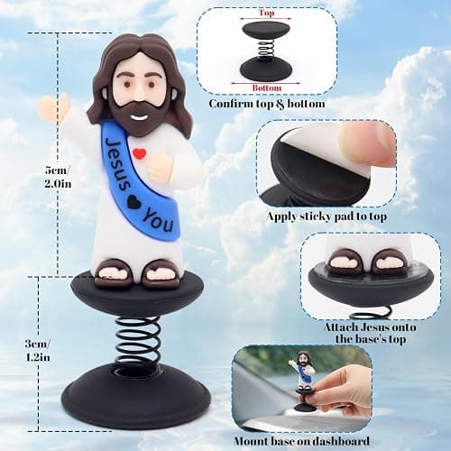 Yelakey Dashboard Jesus Bobblehead Jesus with Smile Face Blessing You Christian Car Accessories Religious Believers Home Decoration with Sticky Pad (Blue & Purple) thumbnail 3