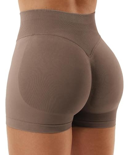 YEOREO SoftHue Women Workout Gym Impact Shorts Hidden Scrunch Butt Lifting 3.6"/4.5"/6" Seamless Shorts - 3.6" Inseam - Small - Brown - Image 1