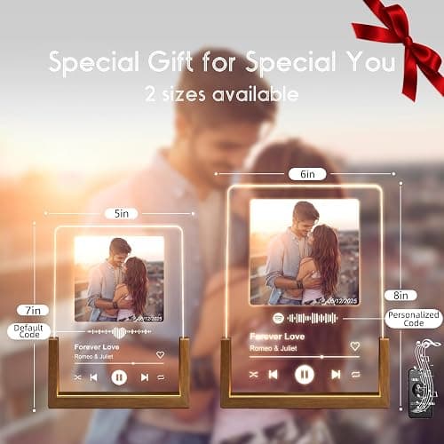 LUCKOR Personalized Christmas Birthday Gifts for Men Women, Custom Anniversary Spotify Plaque Gifts for Boyfriend Girlfriend Couple, Customized LED Walnut Picture Frame for Her Him Friends thumbnail 2