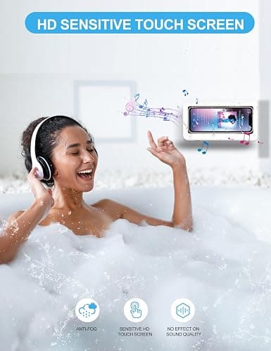 KUNSLUCK Shower Phone Holder Waterproof, Anti-Fog Touch Screen Wall Mount Case for Bathroom Mirror Bathtub, Compatible with 4.7"-6.8" Mobile Phones thumbnail 3