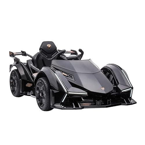 Aosom 12V Electric Ride-on Car, Licensed Lamborghini V12 Vision Gran Turismo Battery-Powered Ride-on Toy with Remote Control, Music, LED Lights, for 3-6 Year Old Boys and Girls, Black - Black